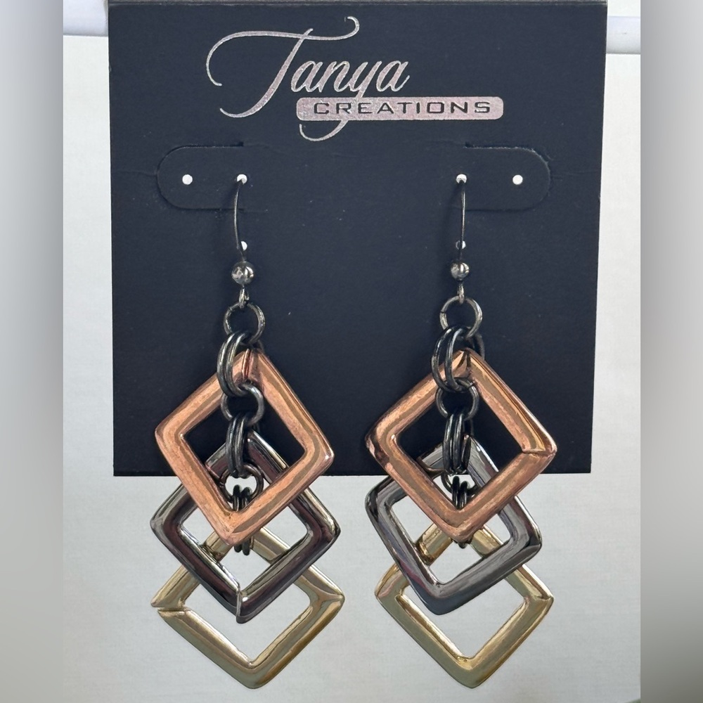 Gold and Silver Tone Geometric 2.75 Inch Earrings